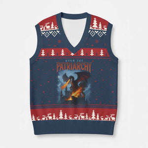 Vintage 90s Feminism Dragon V-Neck Knit Sweater Vest Burn the Patriarchy TS10 Navy Red Print Your Wear