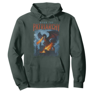 Vintage 90s Feminism Dragon Hoodie Burn the Patriarchy TS10 Dark Forest Green Print Your Wear