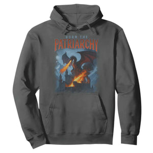 Vintage 90s Feminism Dragon Hoodie Burn the Patriarchy TS10 Dark Heather Print Your Wear