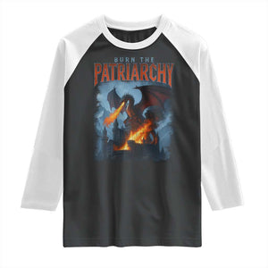 Vintage 90s Feminism Dragon Raglan Shirt Burn the Patriarchy TS10 Black White Print Your Wear