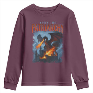 Vintage 90s Feminism Dragon Youth Sweatshirt Burn the Patriarchy TS10 Maroon Print Your Wear