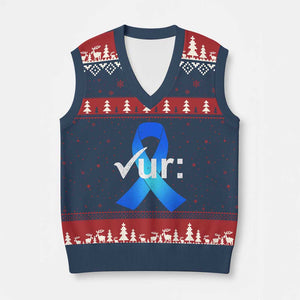 Colon Cancer Awareness V-Neck Knit Sweater Vest Blue Ribbon Colonoscopy Colorectal TS10 Navy Red Print Your Wear