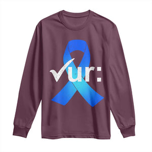 Colon Cancer Awareness Long Sleeve Shirt Blue Ribbon Colonoscopy Colorectal TS10 Maroon Print Your Wear