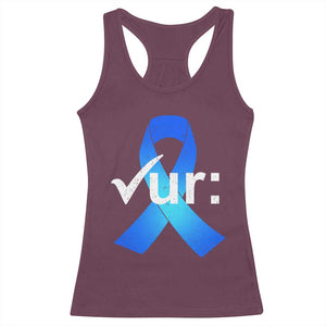 Colon Cancer Awareness Racerback Tank Top Blue Ribbon Colonoscopy Colorectal TS10 Maroon Print Your Wear