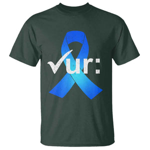 Colon Cancer Awareness T Shirt - Blue Ribbon Colonoscopy Colorectal Cancer Support Tee TS10 Dark Forest Green Print Your Wear