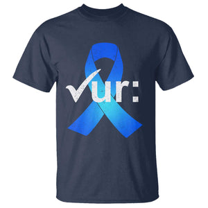 Colon Cancer Awareness T Shirt - Blue Ribbon Colonoscopy Colorectal Cancer Support Tee TS10 Navy Print Your Wear
