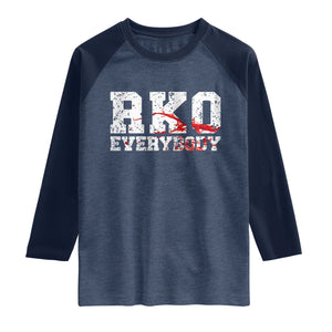 RKO Everybody Blood Raglan Shirt TS10 Heather Denim Navy Print Your Wear