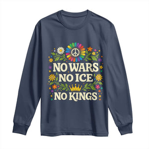No Wars No ICE No Kings Long Sleeve Shirt Floral Resist Anti War Protest TS10 Navy Print Your Wear