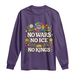 No Wars No ICE No Kings Long Sleeve Shirt Floral Resist Anti War Protest TS10 Purple Print Your Wear