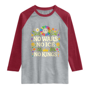 No Wars No ICE No Kings Raglan Shirt Floral Resist Anti War Protest TS10 Heather Gray Heather Red Print Your Wear