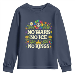 No Wars No ICE No Kings Youth Sweatshirt Floral Resist Anti War Protest TS10 Navy Print Your Wear