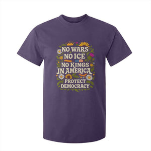 No Wars No ICE No Kings T Shirt For Kid Floral Resist No Kings In America Protest TS10 Purple Print Your Wear