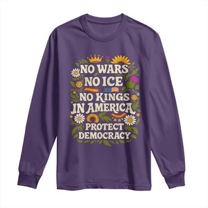 No Wars No ICE No Kings Long Sleeve Shirt Floral Resist No Kings In America Protest TS10 Purple Print Your Wear