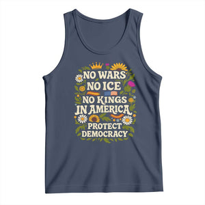 No Wars No ICE No Kings Tank Top Floral Resist No Kings In America Protest TS10 Navy Print Your Wear