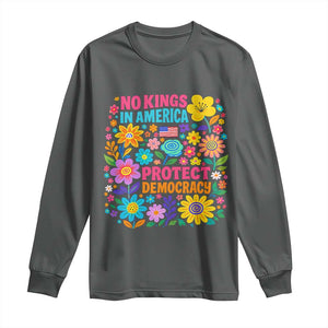 No Kings In America Protest Democraty Long Sleeve Shirt Floral Resist TS10 Dark Heather Print Your Wear