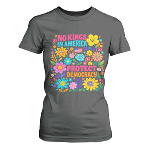 No Kings In America Protest Democraty T Shirt For Women Floral Resist TS10 Dark Heather Print Your Wear