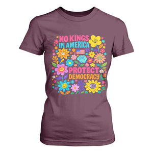 No Kings In America Protest Democraty T Shirt For Women Floral Resist TS10 Maroon Print Your Wear