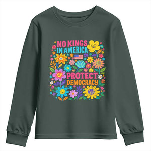 No Kings In America Protest Democraty Youth Sweatshirt Floral Resist TS10 Dark Forest Green Print Your Wear