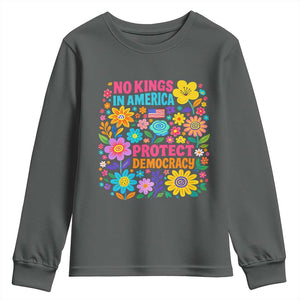 No Kings In America Protest Democraty Youth Sweatshirt Floral Resist TS10 Dark Heather Print Your Wear