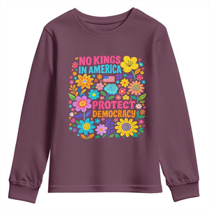 No Kings In America Protest Democraty Youth Sweatshirt Floral Resist TS10 Maroon Print Your Wear