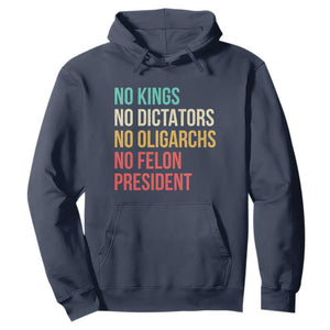 No Kings Hoodie Retro Resistance TS10 Navy Print Your Wear