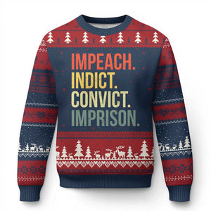 Impeach Indict Convict Imprison Ugly Christmas Sweater Subtle FDT TS10 Navy Red Print Your Wear