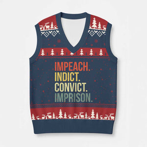 Impeach Indict Convict Imprison V-Neck Knit Sweater Vest Subtle FDT TS10 Navy Red Print Your Wear
