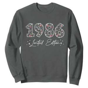 40th Birthday Sweatshirt Floral 1986 40 Year Old Birthday Gifts For Women TS10 Dark Heather Print Your Wear