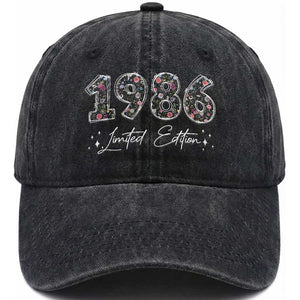40th Birthday Washed Cotton Baseball Cap Floral 1986 40 Year Old Birthday Gifts For Women TS10 Print Your Wear