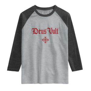 Catholic Knights Templar Cross Raglan Shirt Crusader Deus Vult TS10 Heather Gray Heather Charcoal Print Your Wear