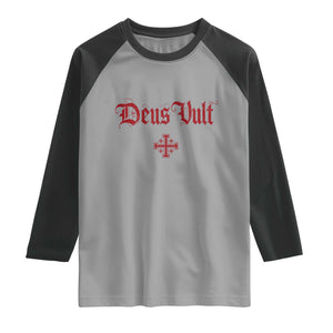 Catholic Knights Templar Cross Raglan Shirt Crusader Deus Vult TS10 Sport Gray Black Print Your Wear