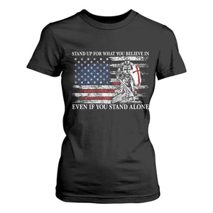 Catholic Knight Templar T Shirt For Women American Flag Crusader Cross TS10 Black Print Your Wear