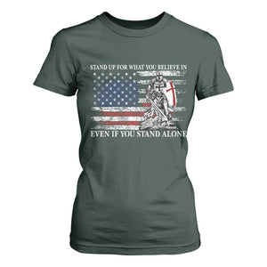 Catholic Knight Templar T Shirt For Women American Flag Crusader Cross TS10 Dark Forest Green Print Your Wear