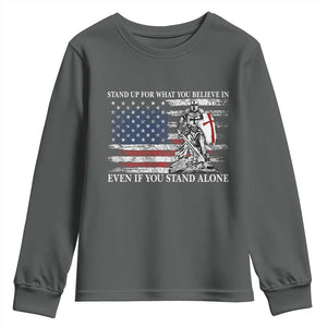 Catholic Knight Templar Youth Sweatshirt American Flag Crusader Cross TS10 Dark Heather Print Your Wear