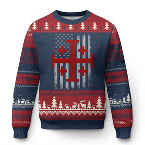 Catholic Crusader Cross Ugly Christmas Sweater Knight Templar Patriotic American Flag TS10 Navy Red Print Your Wear