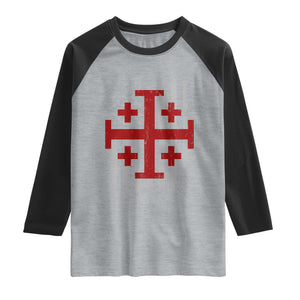 Catholic Crusader Cross Raglan Shirt Knight Templar Patriotic American Flag TS10 Heather Gray Black Print Your Wear