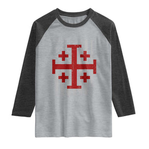 Catholic Crusader Cross Raglan Shirt Knight Templar Patriotic American Flag TS10 Heather Gray Heather Charcoal Print Your Wear