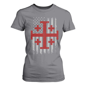 Catholic Crusader Cross T Shirt For Women Knight Templar Patriotic American Flag TS10 Charcoal Print Your Wear