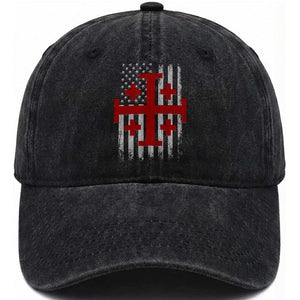 Catholic Crusader Cross Washed Cotton Baseball Cap Knight Templar Patriotic American Flag TS10 Print Your Wear