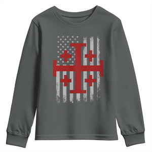 Catholic Crusader Cross Youth Sweatshirt Knight Templar Patriotic American Flag TS10 Dark Heather Print Your Wear