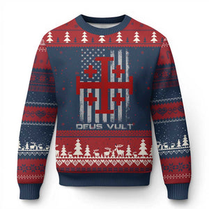 Catholic Knight Templar Crusader Cross Ugly Christmas Sweater Knight Templar Patriotic American Flag TS10 Navy Red Print Your Wear