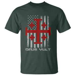 Catholic Knight Templar Crusader Cross T Shirt Knight Templar Patriotic American Flag TS10 Dark Forest Green Print Your Wear