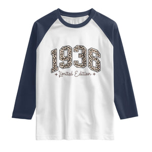 1936 Retro Birthday Raglan Shirt 90 Year Old Leopard 90th Birthday Gifts For Women TS10 White Navy Print Your Wear