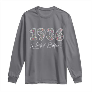 90th Birthday Long Sleeve Shirt Floral 1936 90 Year Old Birthday Gifts For Women TS10 Charcoal Print Your Wear