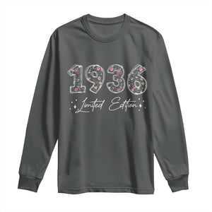 90th Birthday Long Sleeve Shirt Floral 1936 90 Year Old Birthday Gifts For Women TS10 Dark Heather Print Your Wear