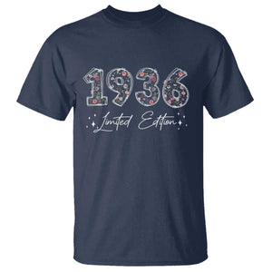 90th Birthday T Shirt Floral 1936 90 Year Old Birthday Gifts For Women TS10 Navy Print Your Wear