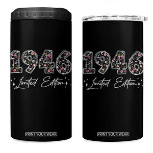 80th Birthday 4 in 1 Can Cooler Tumbler Floral 1946 80 Year Old Birthday Gifts For Women TS10 One Size: 16 oz Black Print Your Wear
