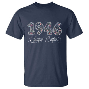 80th Birthday T Shirt Floral 1946 80 Year Old Birthday Gifts For Women TS10 Navy Print Your Wear