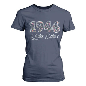 80th Birthday T Shirt For Women Floral 1946 80 Year Old Birthday Gifts For Women TS10 Navy Print Your Wear