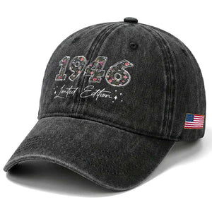 80th Birthday Washed Cotton Baseball Cap Floral 1946 80 Year Old Birthday Gifts For Women TS10 Print Your Wear